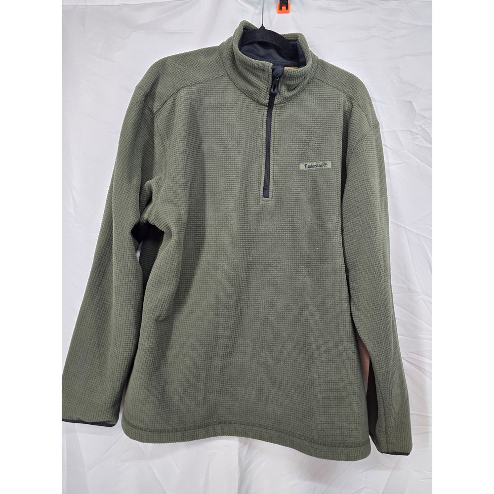 Timberland Mens Olive Green Waffle Grid Fleece Quarter Zip Pullover Jacket LG